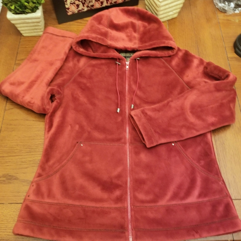 Kristen Blake Long Sleeve Zip Up Velour Hoodie Sweater - Size L